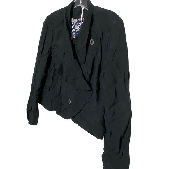 Free People Blazer Jacket Black Floral Lined Asymmetrical Buttons Ruffle Women 4 - Picture 3 of 8